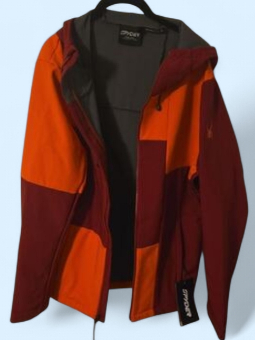 Spyder Men's Colorblock Full-Zip Hooded Softshell Jacket - Orange & Maroon